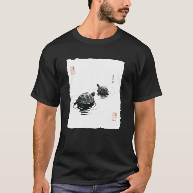 Camiseta Zen Turtles Japanese Sumi-e Ink Wash Painting Harm (Anverso)