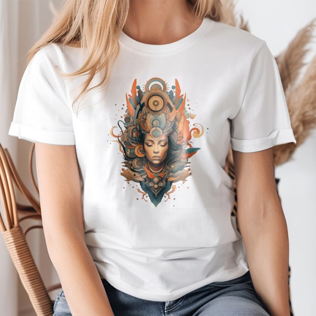 Camiseta Zen Vibes La Diosa Espiritual del Yoga Meditación (Zen Vibes Spiritual Yoga Meditation Goddess T-Shirt on a young woman.)