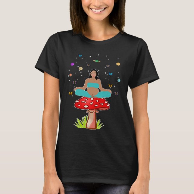 Camiseta Zen Yoga Meditation Pregnant Women Mushroom Buddha (Anverso)