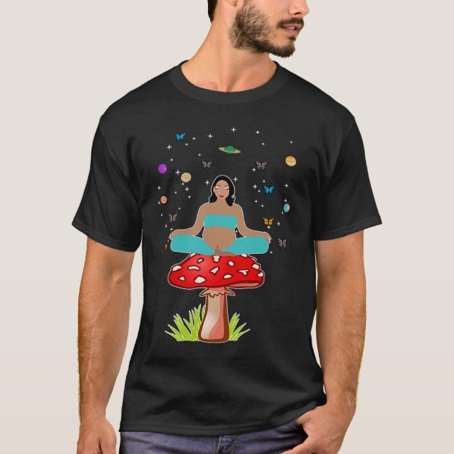 Camiseta Zen Yoga Meditation Pregnant Women Mushroom Buddha (Anverso)