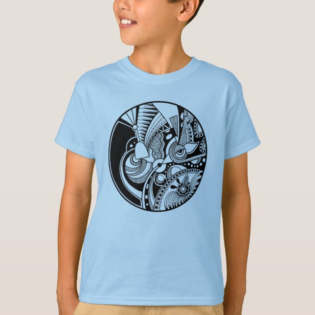 Camiseta Zendala abstracto blanco y negro en círculo (Anverso)