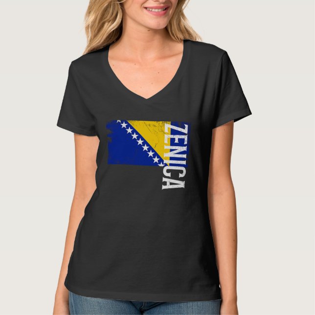 Camiseta Zenica Bosnia Flag For Bosnian Men Women Kids  1 (Anverso)
