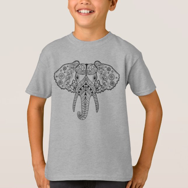 Camiseta Zentangle inspiró el elefante (Anverso)