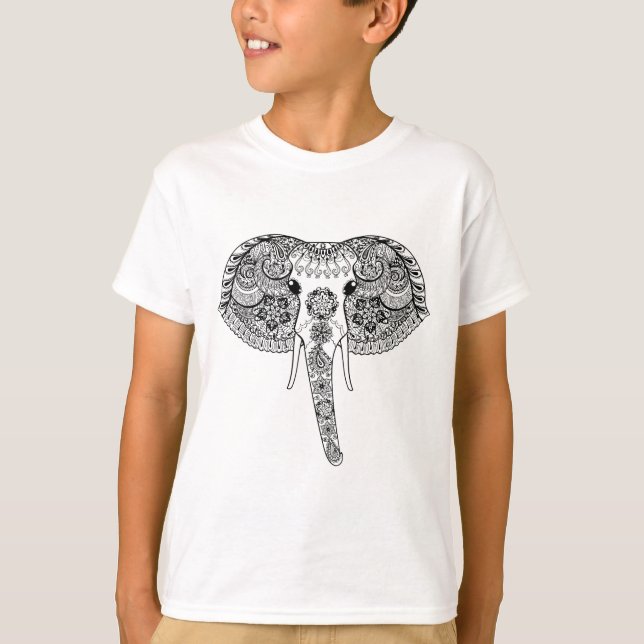 Camiseta Zentangle inspiró el elefante indio (Anverso)