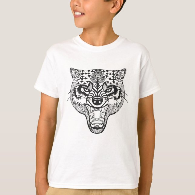 Camiseta Zentangle inspiró el lobo (Anverso)
