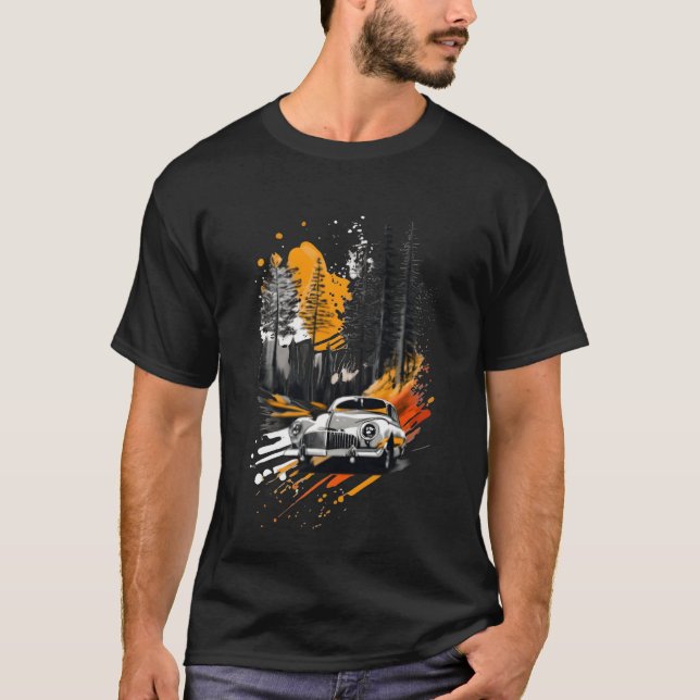 Camiseta Zephyr car 1950 driving through a forest boy funny (Anverso)