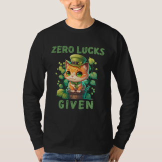 Camiseta Zero Lucks Given  Cute Cat St Patricks Day Party W