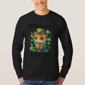 Camiseta Zero Lucks Given  Cute Cat St Patricks Day Party W