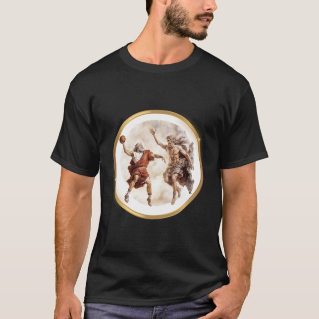 Camiseta Zeus Dios Y Ares Juegan Baloncesto En El Cielo (Anverso)
