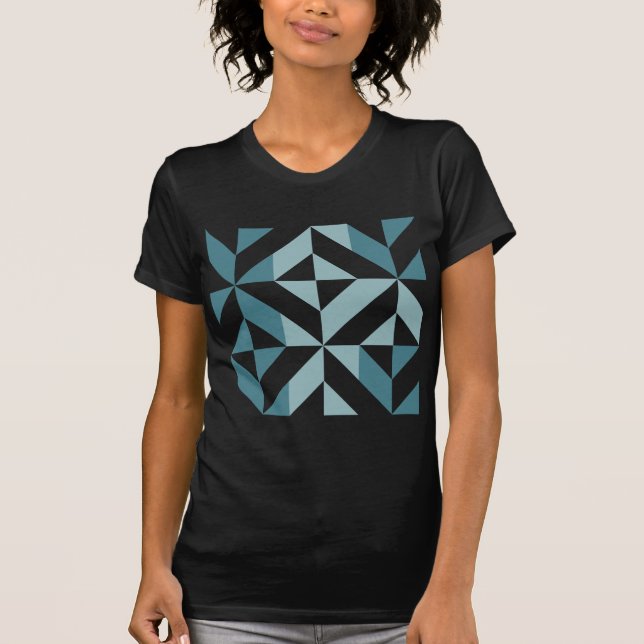 Camiseta ZigZag geométrico de dos tonos verde verde azulado (Anverso)