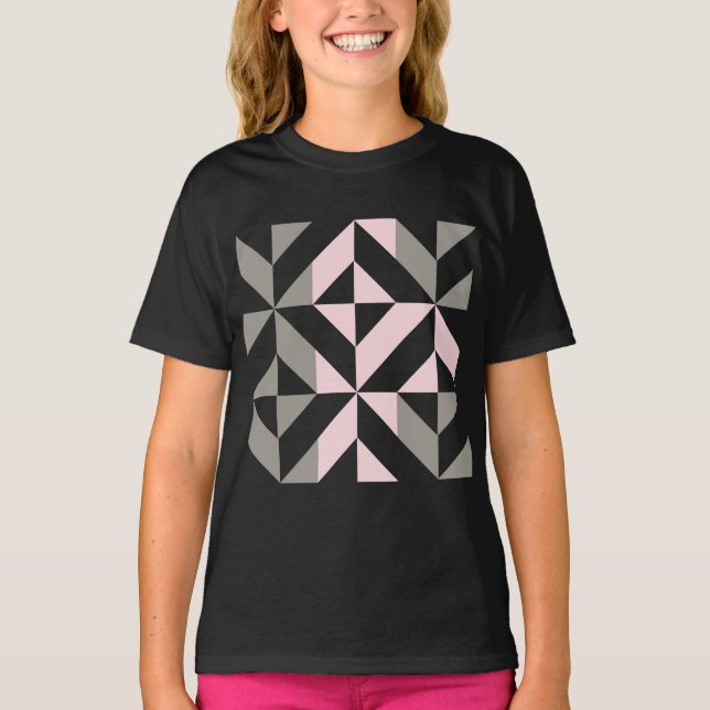 Camiseta ZigZag geométrico rosa y plateado (Anverso)