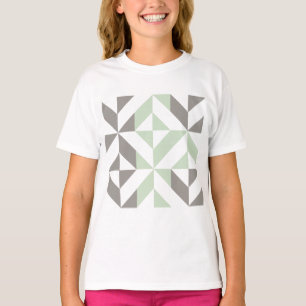 Camiseta ZigZag geométrico verde sabio y plateado
