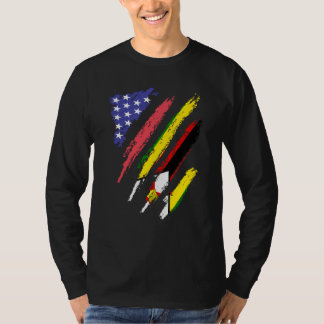 Camiseta Zimbabwean American Patriot Grown Heart Flag Strip