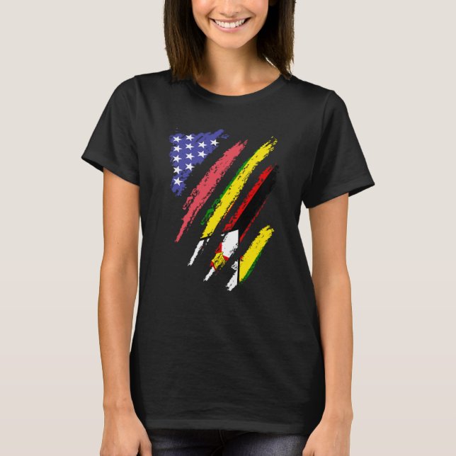 Camiseta Zimbabwean American Patriot Grown Heart Flag Strip (Anverso)