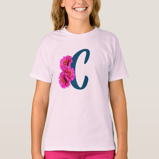 Camiseta Zinnia Flores Monograma C Inicial (Anverso)