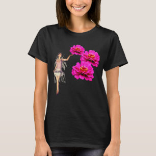 Camiseta Zinnias De Hada Y Rosa Flores Oscuras