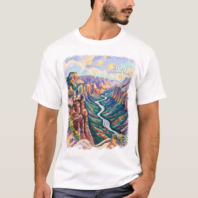 Camiseta Zion National Park Canyon River Vibrant Painting (Anverso)