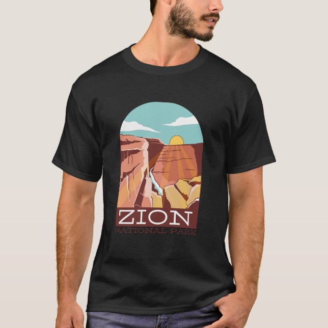 Camiseta Zion National Park USA Skyline Silhouette Outline  (Anverso)