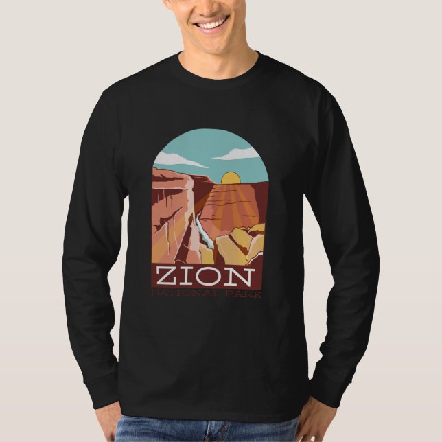 Camiseta Zion National Park USA Skyline Silhouette Outline  (Anverso)