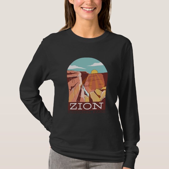 Camiseta Zion National Park USA Skyline Silhouette Outline  (Anverso)