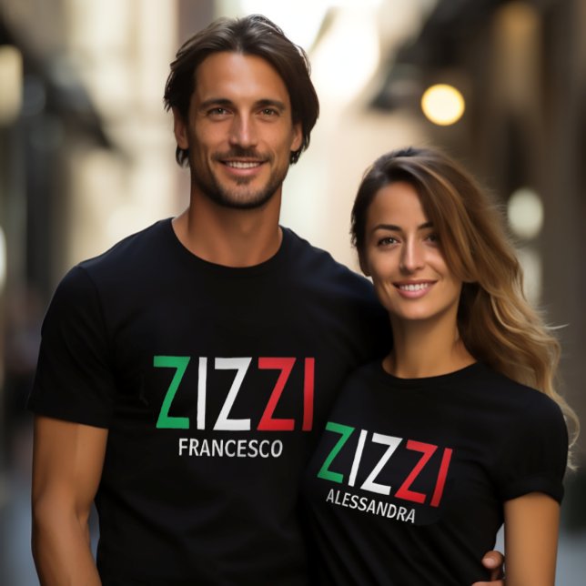 Camiseta Zizzi tía tía tío italiano afecto siciliano (Zizzi (Italian term of affection for either "Aunt" or "Uncle")
Italian Flag Font Black Tee)
