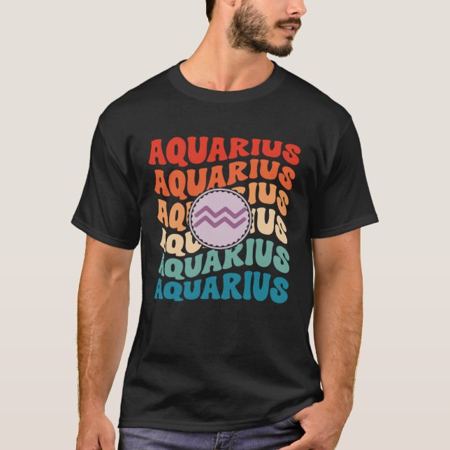 Camiseta Zodiac Aqiarius Horoscope Retro Groovy Aquarius Zo (Anverso)