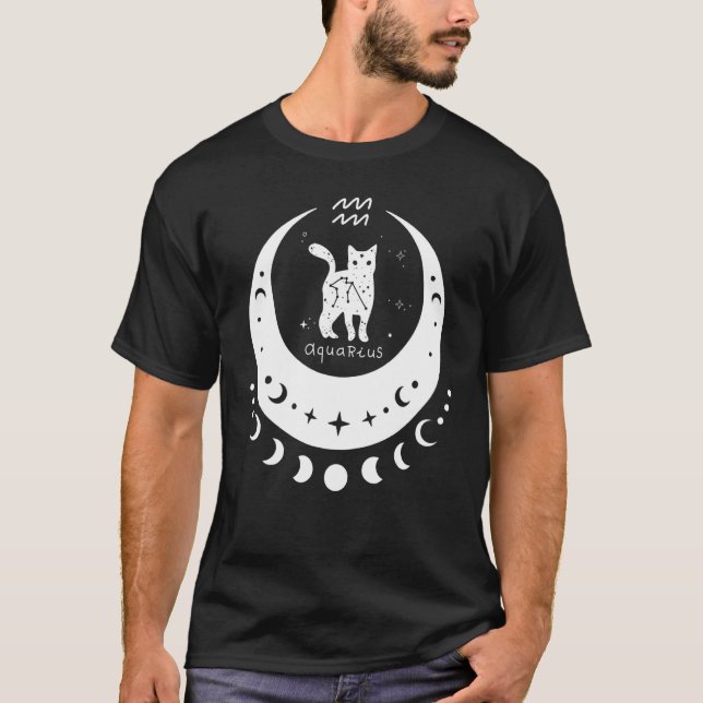 Camiseta Zodiac Aquarius Horoscope Astrology Cat Crescent M (Anverso)