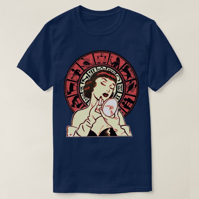 Camiseta Zodiac Horoscope mujer poniéndose lápiz labial (Diseño del anverso)