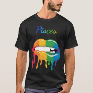 Camiseta Zodiac Pisces Birday Rainbow Lips Pisces