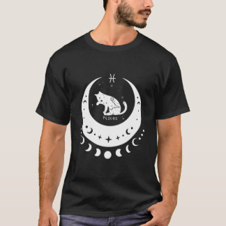 Camiseta Zodiac Pisces Horoscope Astrology Sign Cat Crescen
