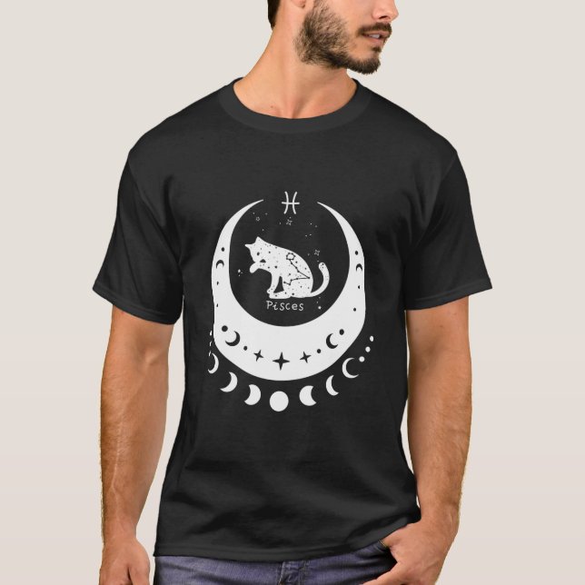 Camiseta Zodiac Pisces Horoscope Astrology Sign Cat Crescen (Anverso)