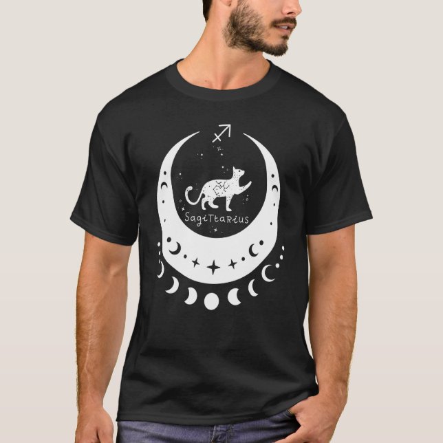Camiseta Zodiac Sagittarius Horoscope Astrology Cat Crescen (Anverso)