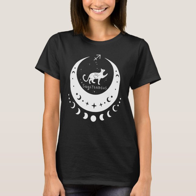 Camiseta Zodiac Sagittarius Horoscope Astrology Cat Crescen (Anverso)