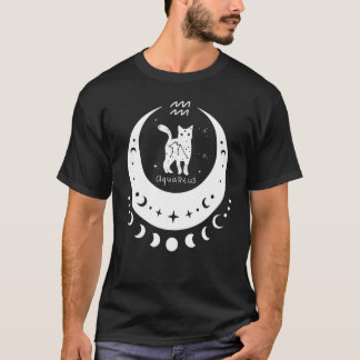 Camiseta Zodiaco Acuario Horóscopo Astrología Gato Media Lu