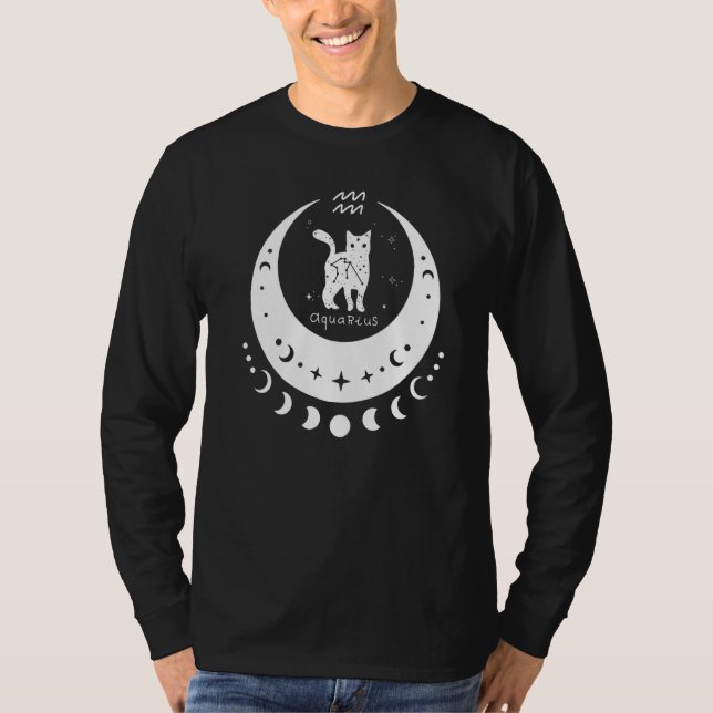 Camiseta Zodiaco Acuario Horóscopo Astrología Gato Media Lu (Anverso)