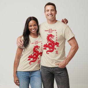 Camiseta Zodiaco Chino Rojo Real Nacido En Año De Dragón