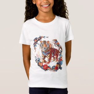 Camiseta Zodiacs chinos - Tigre decorativo con palmas flora