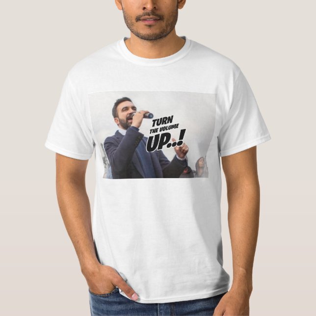 Camiseta Zohran Mamdani - Sube el Volumen (Anverso)