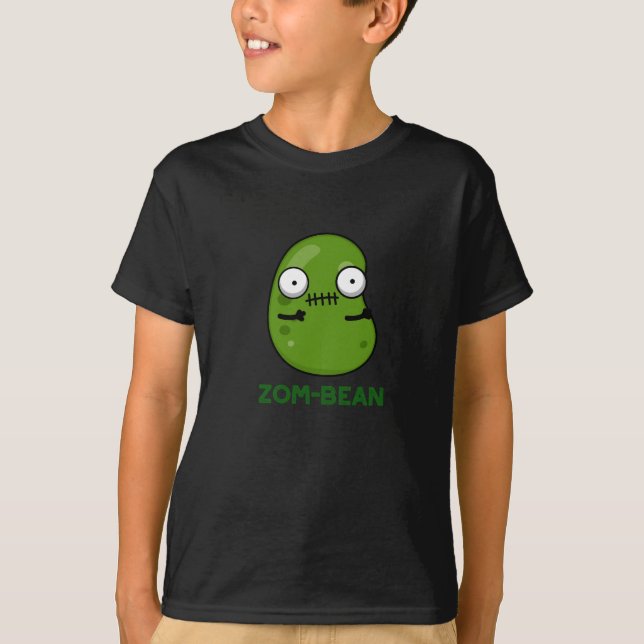 Camiseta Zom-bean Funny Halloween Zombie Bean Pun Dark BG (Anverso)
