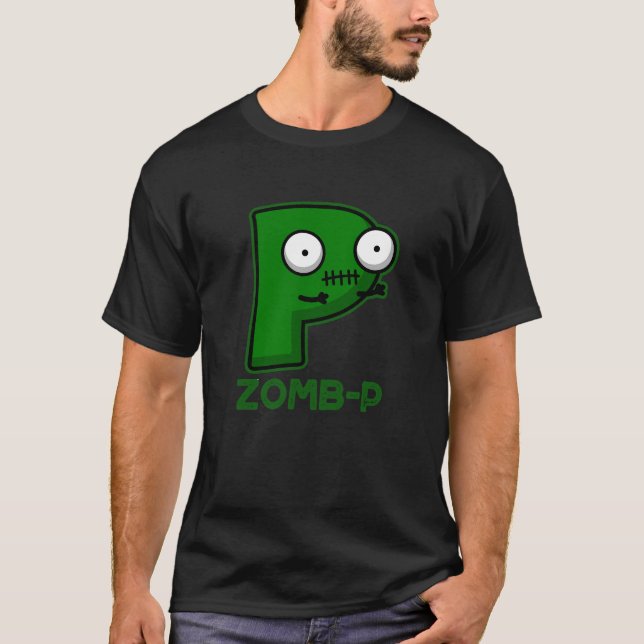 Camiseta Zomb-P Funny Halloween Zombie Alphabet Pun Dark BG (Anverso)