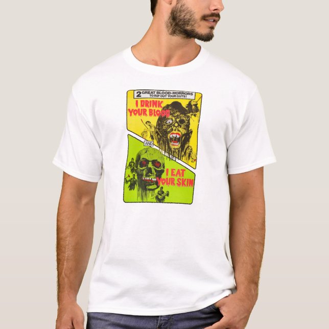 Camiseta Zombi retro: Bebo su sangre - yo como su piel (Anverso)