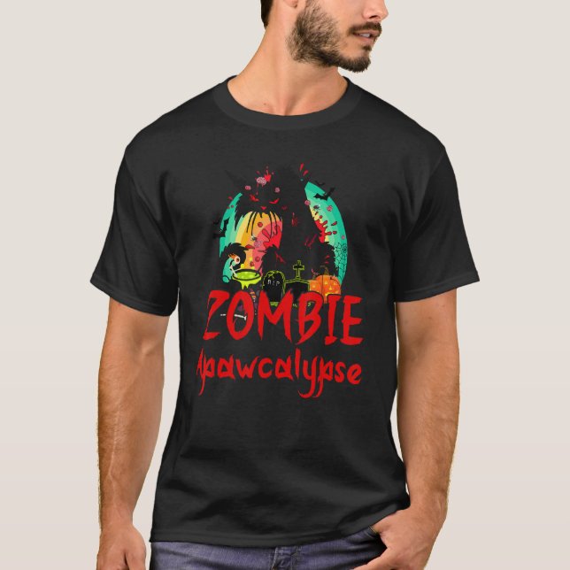 Camiseta Zombie Apawcalypse Cat  Halloween (Anverso)