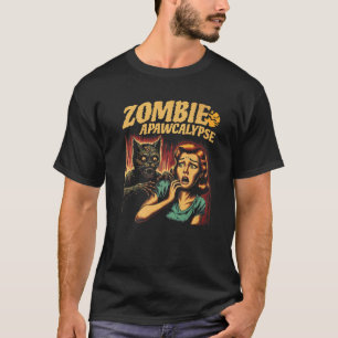 Camiseta Zombie Apawcalypse Cat Vintage Horror Estilo Pelíc