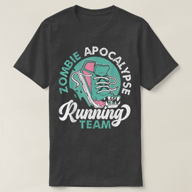 Camiseta Zombie Apocalipsis Corriendo Equipo Halloween Tric (Diseño del anverso)