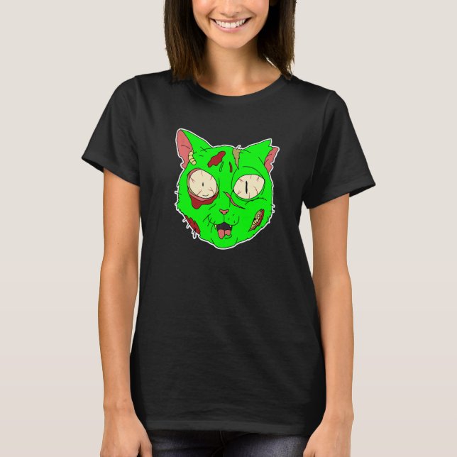 Camiseta Zombie Cat Lazy Halloween Costume Scary Creepy Spo (Anverso)