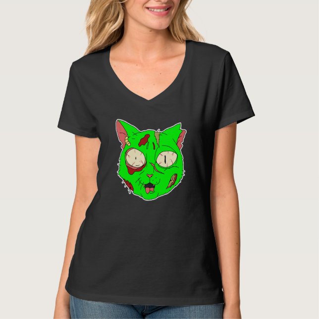 Camiseta Zombie Cat Lazy Halloween Costume Scary Creepy Spo (Anverso)