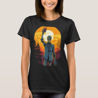 Camiseta Zombie celebrando Feliz Halloween Moon Sunset