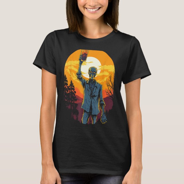 Camiseta Zombie celebrando Feliz Halloween Moon Sunset (Anverso)