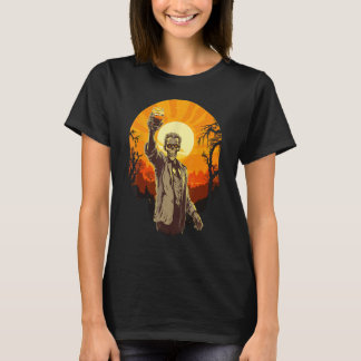 Camiseta Zombie celebrando Feliz Halloween Moon Sunset