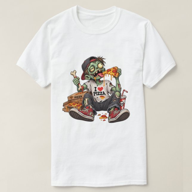 Camiseta Zombie comiendo pizza Halloween (Diseño del anverso)
